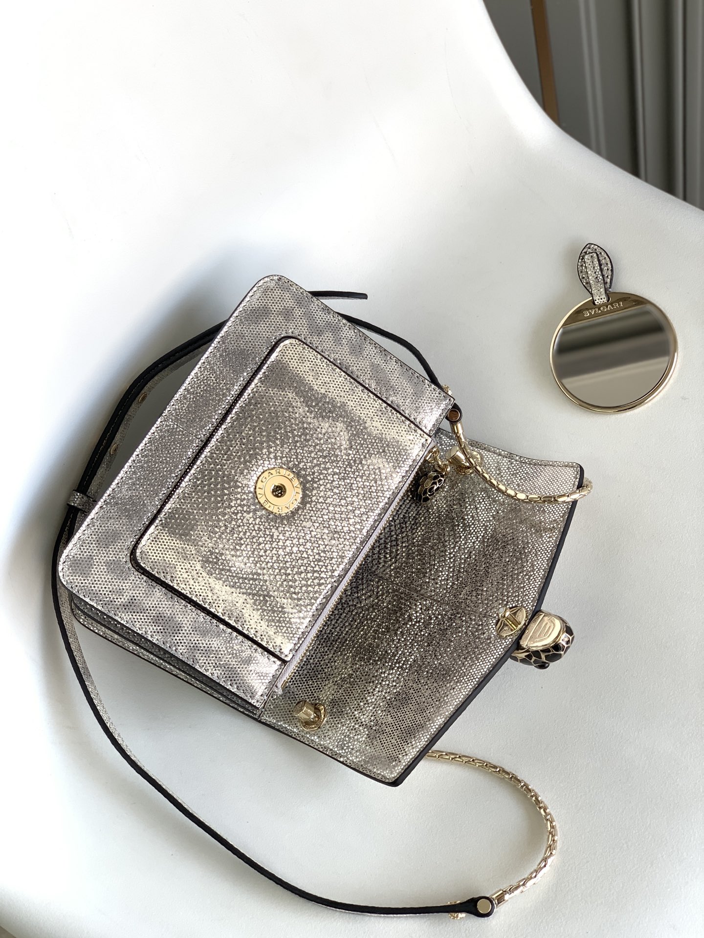 Bvlgari Serpenti Forever Crossbody Bag in Grey Snake Skin